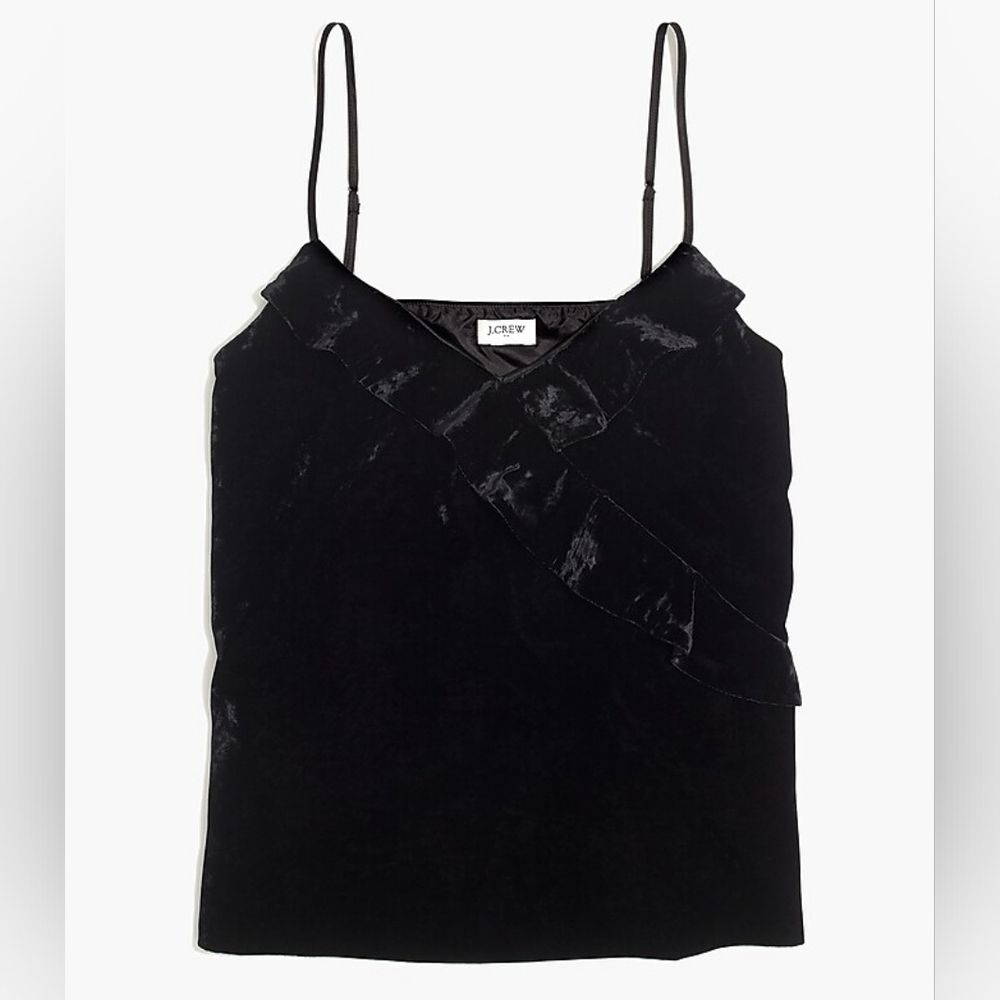 J Crew Black Velvet Ruffle Cami